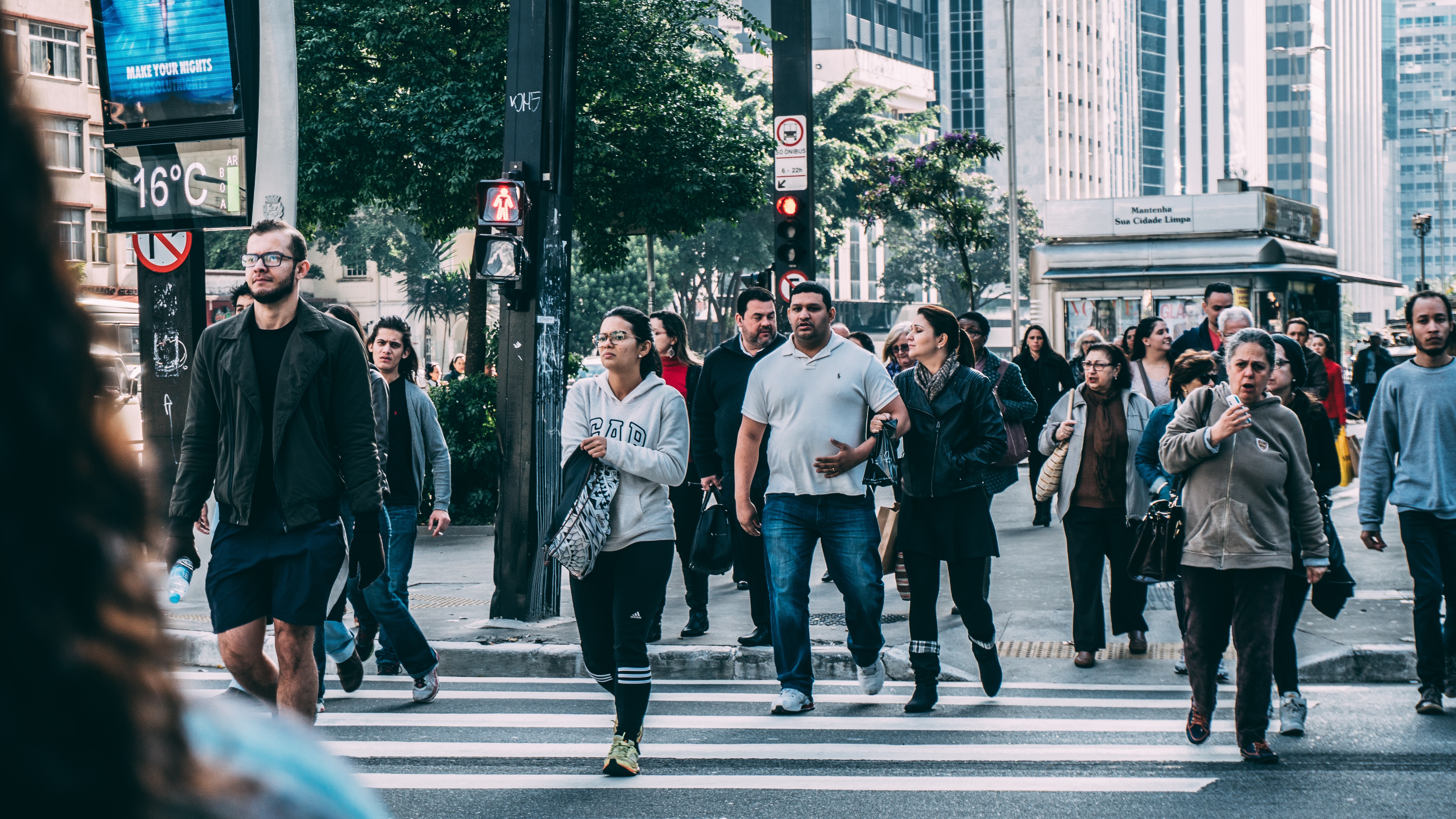 People in town walking